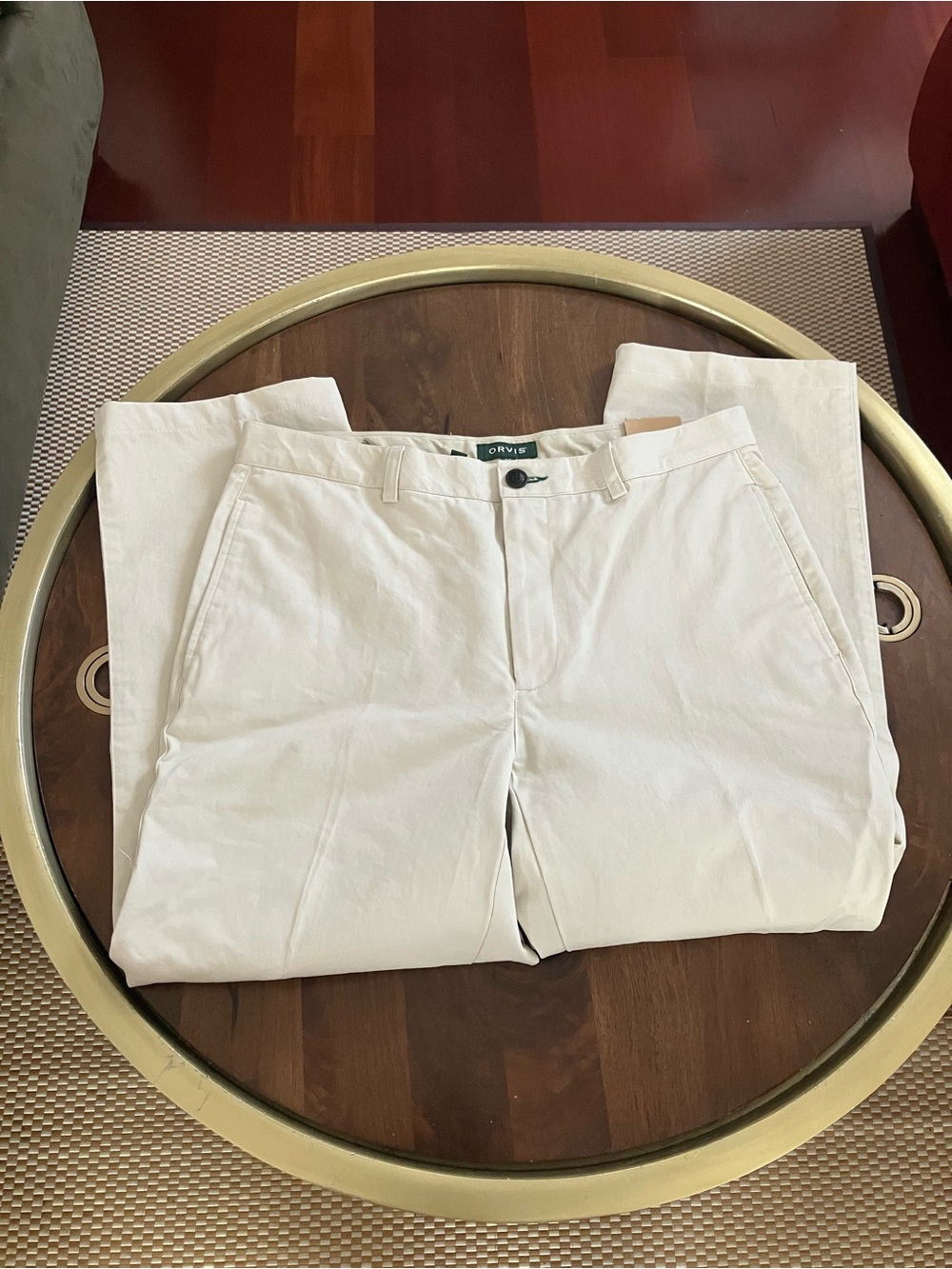 Orvis Men's Chino Beige Pants Size 35 100% Cotton Preppy Pleated. New with Tag